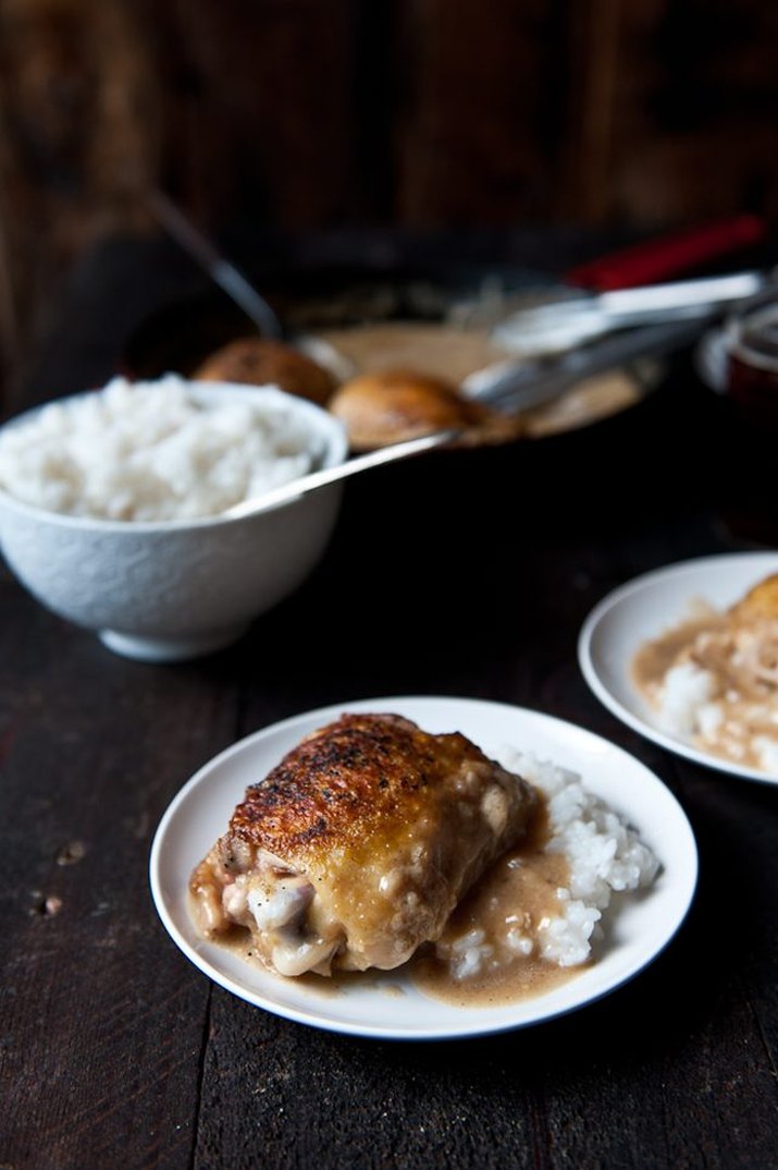 Parmesan Mustard Brown Ale Skillet Chicken