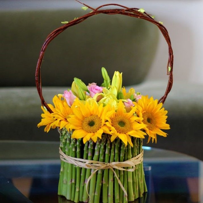 Asparagus stem flower basket