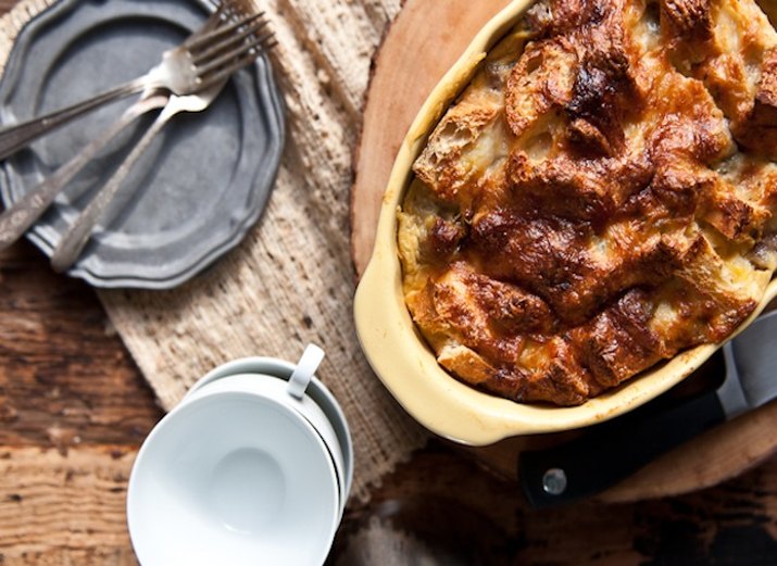 Breakfast bake in a casserole dish straight from the oven.
