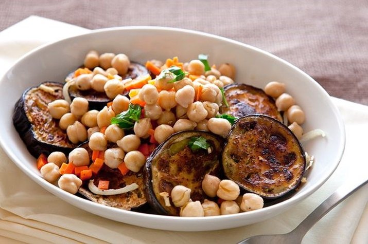 Grilled Eggplant Salad with Lemony Chickpeas