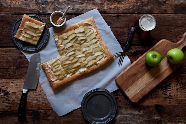 Beer Poached Apple and Honey Mascarpone Tart