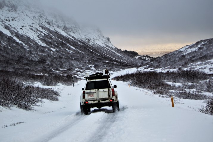 Car on winter road.