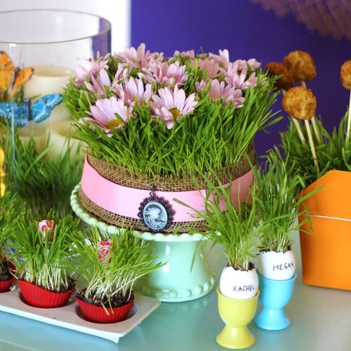 Wheatgrass basket centerpiece