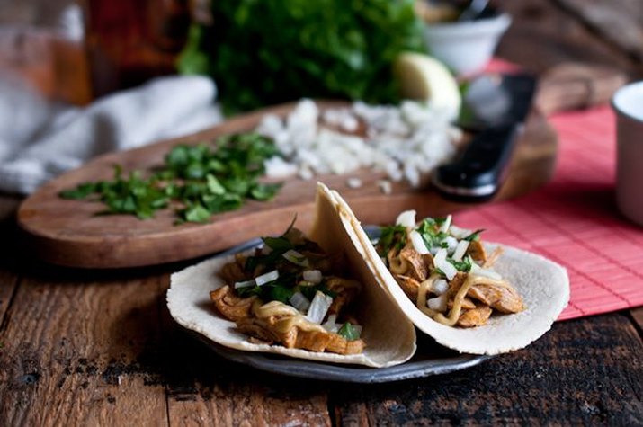 Beer-Braised Chicken Tacos with IPA Avocado Cream and Beer Corn Tortillas