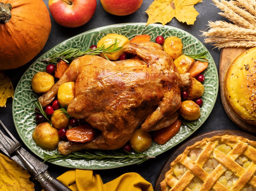 Thanksgiving turkey on rustic table
